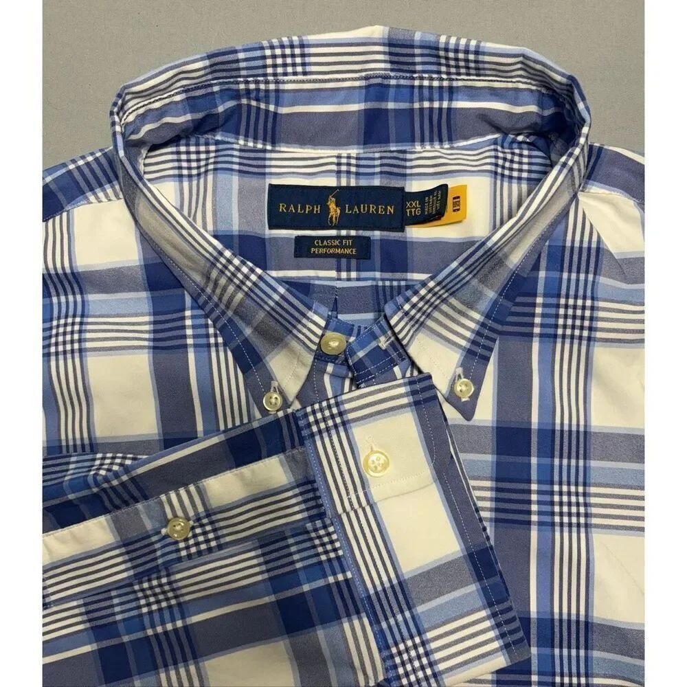 Polo Ralph Lauren Dress Shirt Men 2XL XXL TTG Performance Fit Nylon Blend Blue